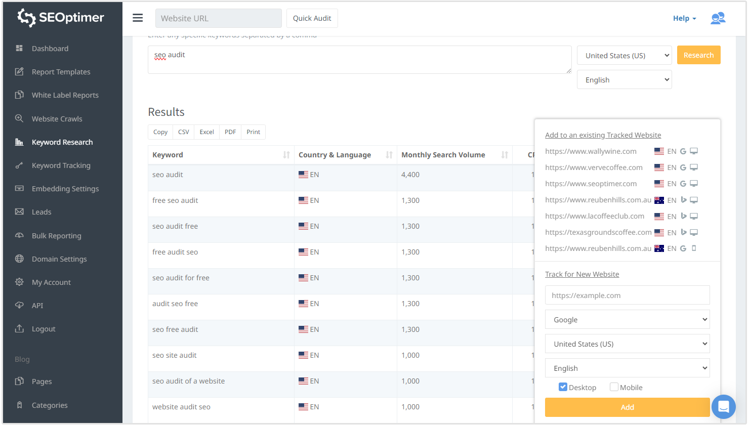 Keyword Research Tool example